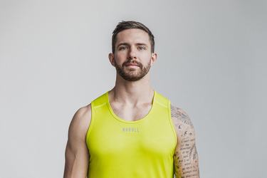 Nobull Lightweight Textured Neon Men's Tank Tops Yellow Camo | Australia (SL4153)